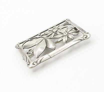 925 Sterling Silver  Vintage Daisy Flowers Swirl Border Brooch Pin  BP5933
