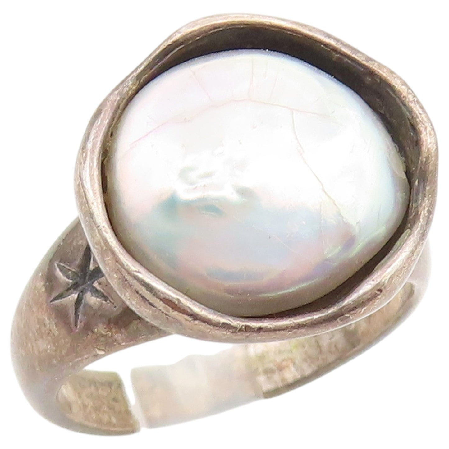 925 Sterling Silver Vintage Ring Modernist Pearl Statement Band  Sz 8  RG36863