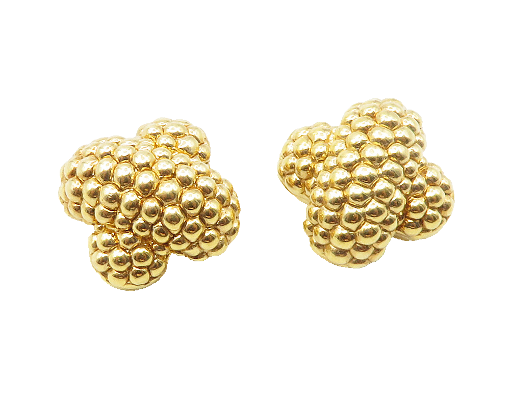 925 Sterling Silver  Shiny Gold Plated Bubble X Non Pierce Earrings  EG6342