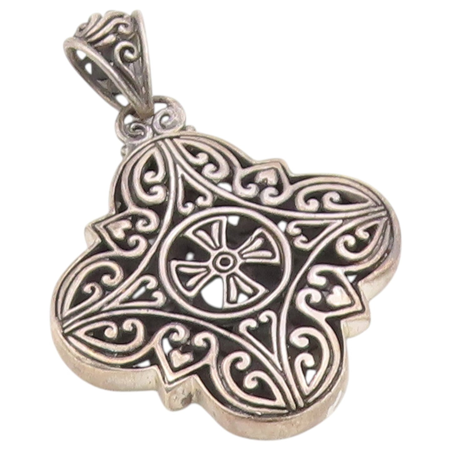 925 Sterling Silver Vintage Pendant Gothic Hearts Scrollwork Holy Cross  PT26388