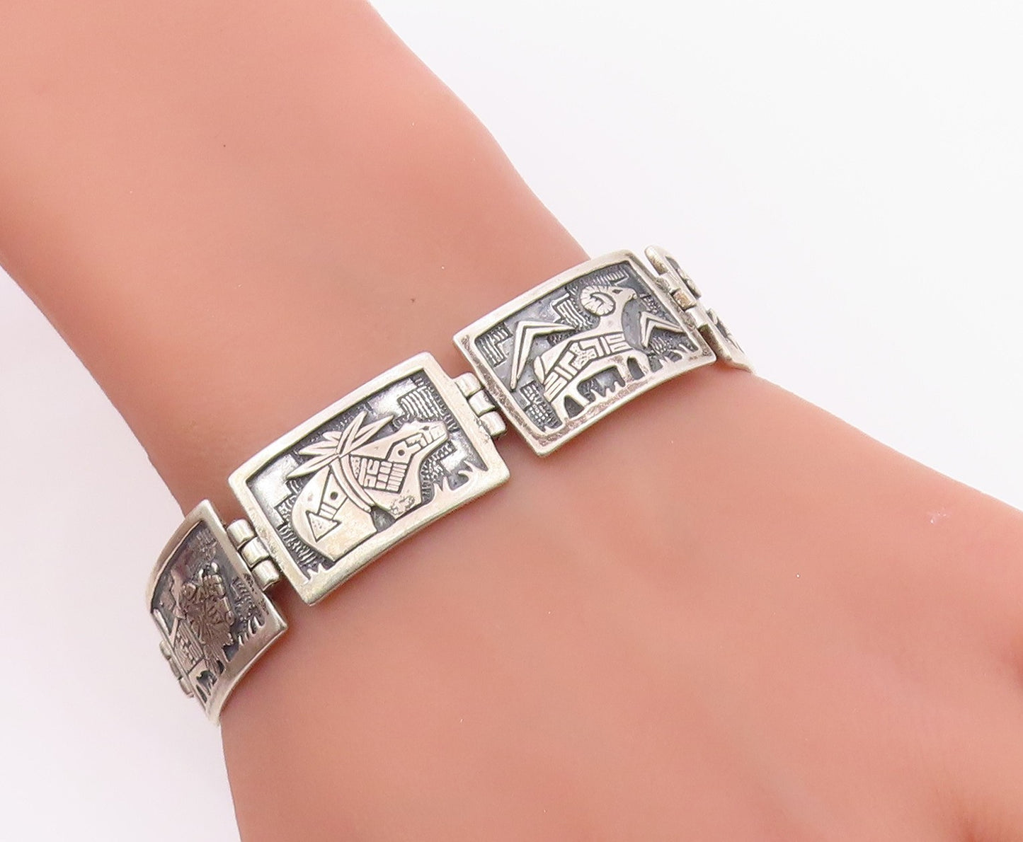925 Sterling Silver Vintage Bracelet RODERIC TENORIO Storyteller Panel  BT12130