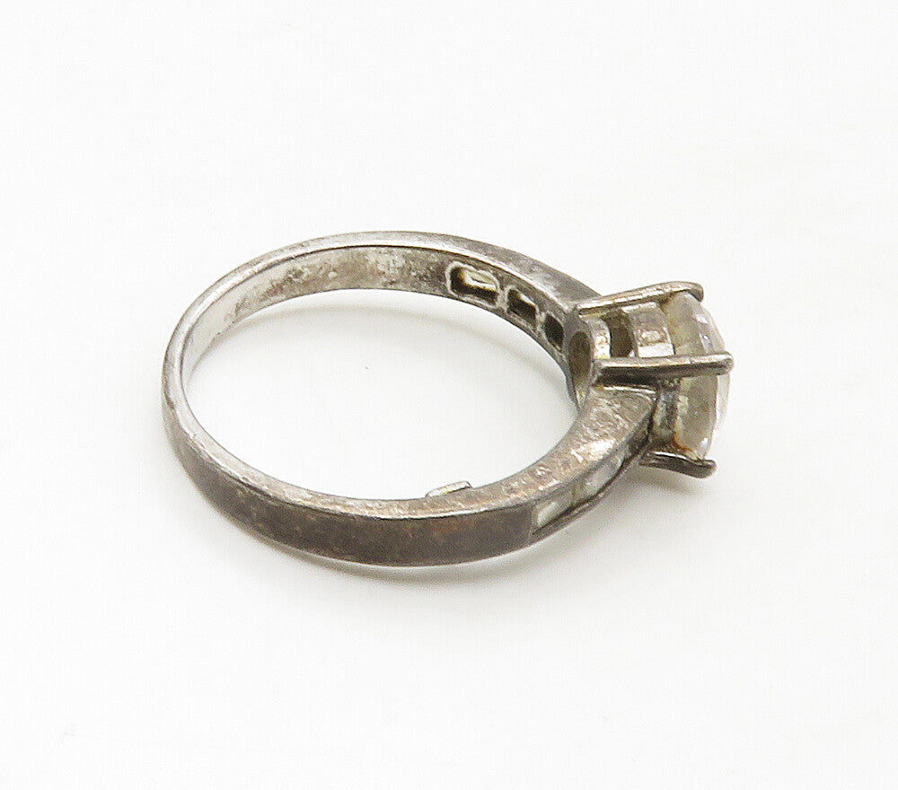 925 Sterling Silver  Vintage Cubic Zirconia Solitaire Ring Sz 7.5  RG16794