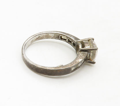 925 Sterling Silver  Vintage Cubic Zirconia Solitaire Ring Sz 7.5  RG16794
