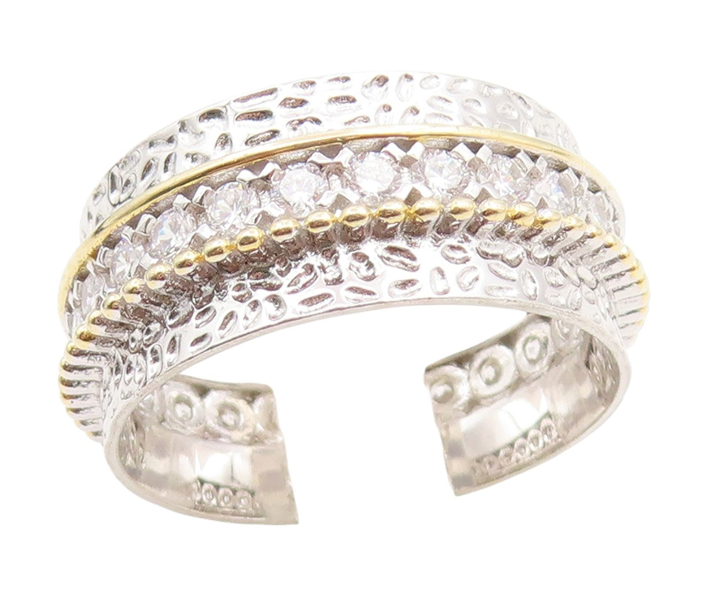 925 Sterling Silver Vintage Ring Two Tone CZ Wide Statement Band  Sz 8  RG34993