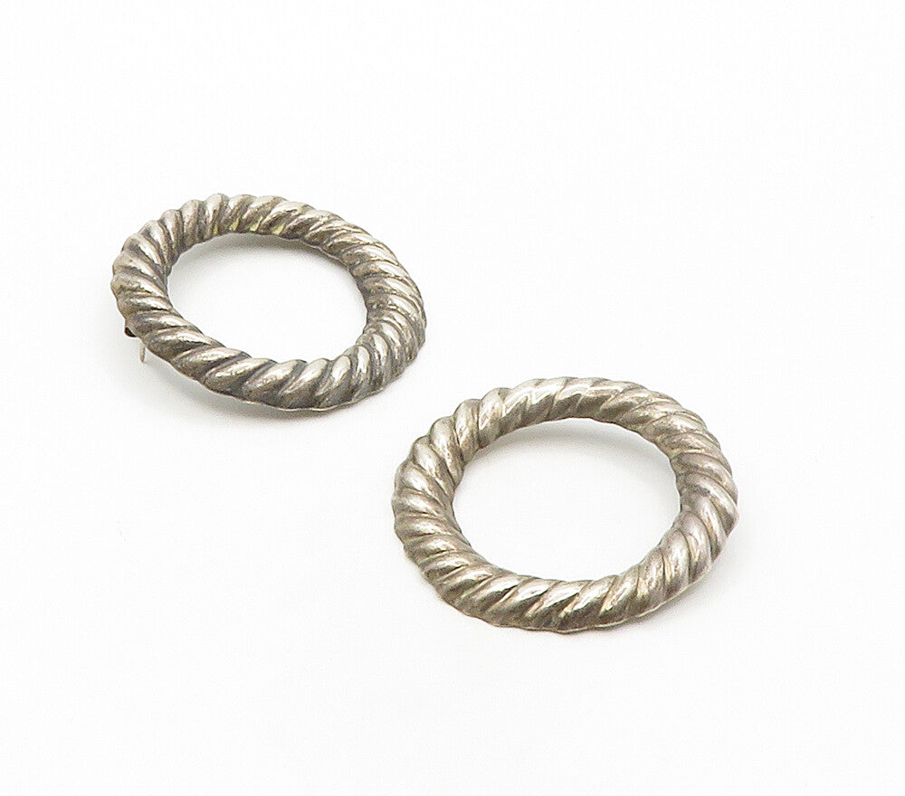 MEXICO 925 Sterling Silver Vintage Twist Open Circle Drop Earrings  EG8501