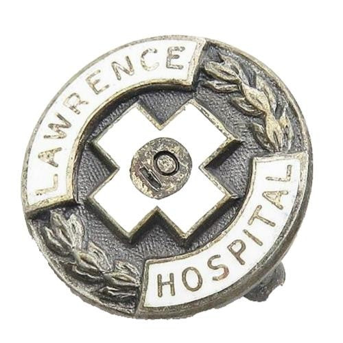 925 Sterling Silver  Vintage Enamel Lawrence Hospital Badge Brooch Pin  BP4227