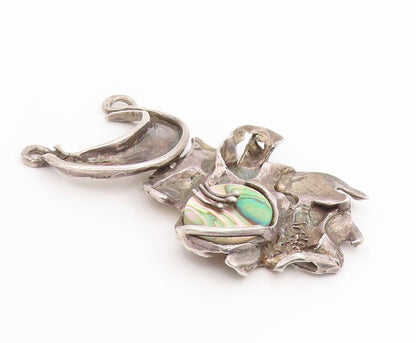 925 Sterling Silver Vintage Pendant Abalone Solid Brutalist Design  PT25694