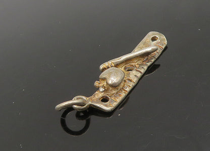 925 Sterling Silver  Vintage Ruler Pencil & Apple Teacher Pendant  PT18943