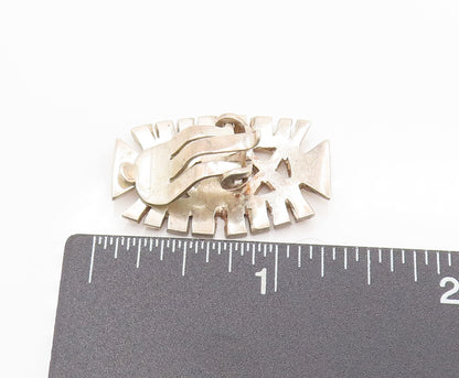 925 Sterling Silver Vintage X Detail & Cutout Edge Clip Back Earrings EG12356