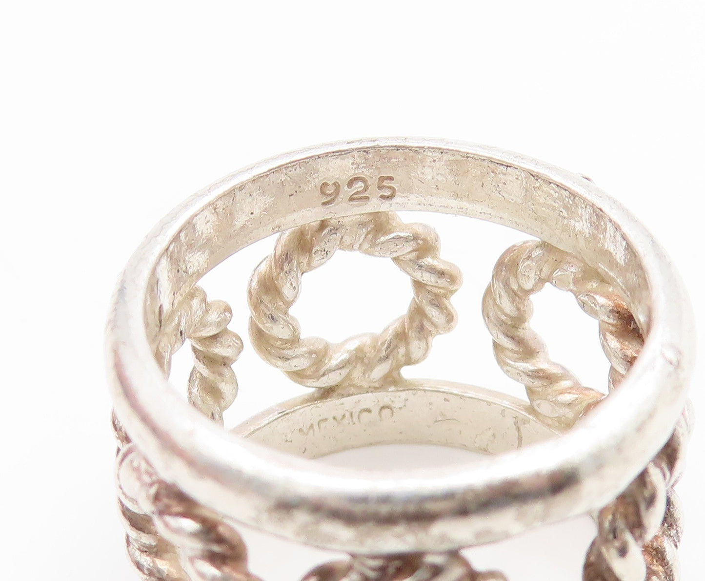925 Sterling Silver Vintage Ring MEXICO Twisted Rope Circle Band  Sz 7  RG35105