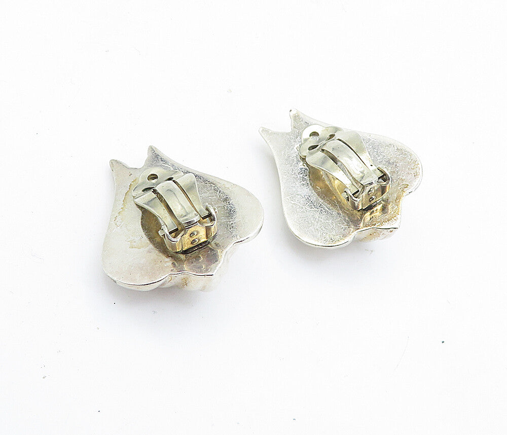 MEXICO 925 Silver  Vintage Hollow Floral Design Non Pierce Earrings  EG2872