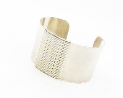 925 Sterling Silver  Vintage Shiny Wire Wrapped Detail Cuff Bracelet  BT4644