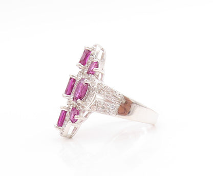 925 Sterling Silver Vintage Ring Oval Amethyst & CZ  Floral Band  Sz 6  RG33732