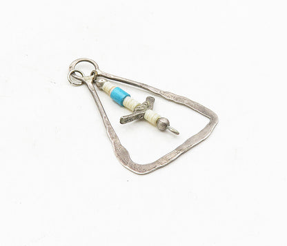 SOUTHWESTERN 925 Sterling Silver Vintage Turquoise & Agate Beaded Pendant PT6654