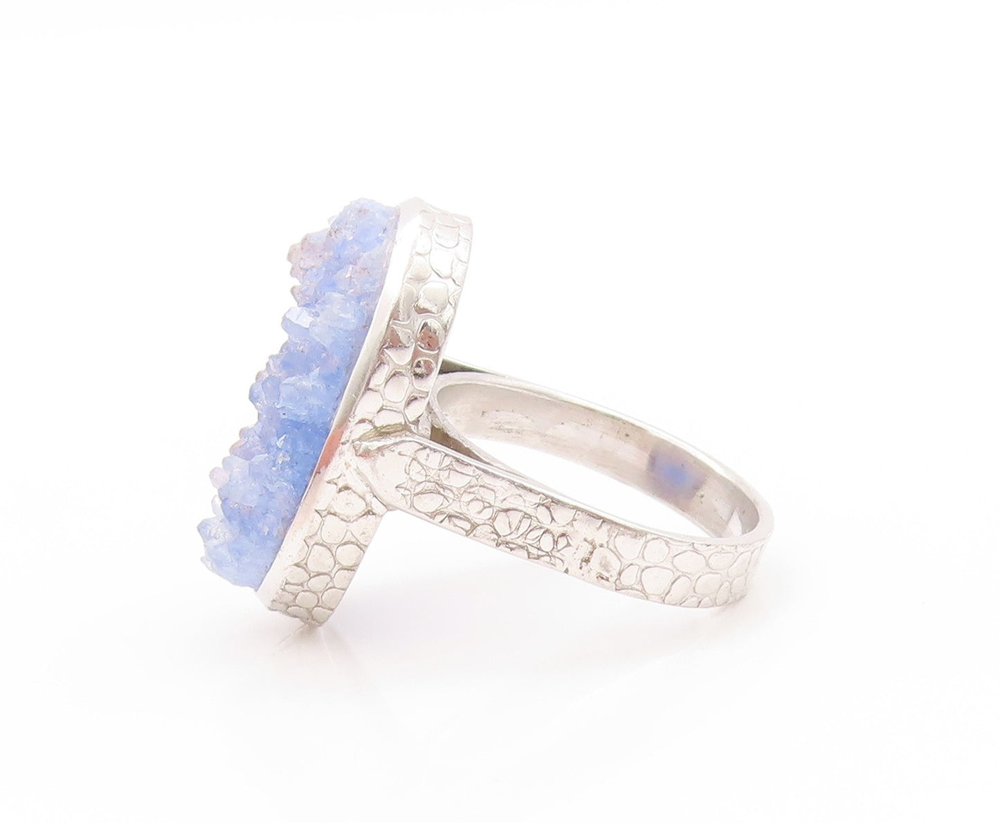 925 Sterling Silver Vintage Ring Oval Shape Blue Drusy Quartz  Sz 7  RG32797