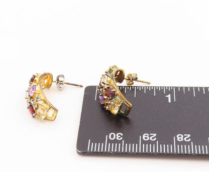 925 Sterling Silver Vintage Earrings Gold Plated Multi Gemstone Hoops  EG14325