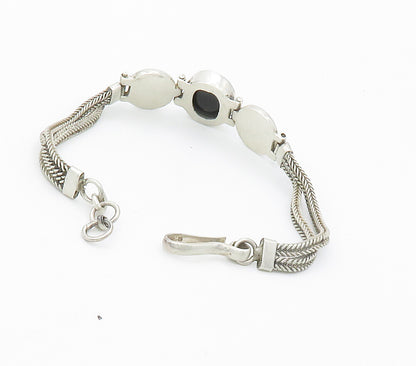 925 Sterling Silver  Vintage Black Hematite Double Wheat Chain Bracelet BT5978