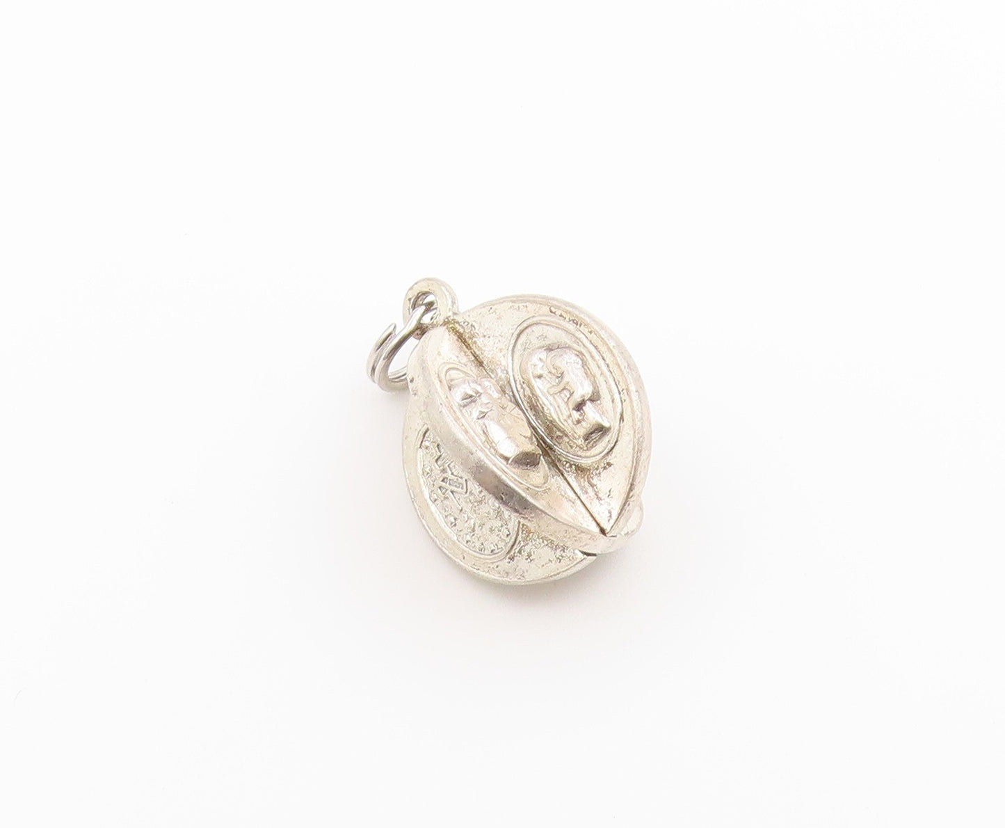 925 Sterling Silver Vintage Pendant Classic Religious Swivel Orb Charm  PT26563