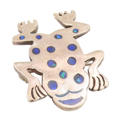 925 Sterling Silver Vintage Brooch Pin Lapis Lazuli Inlay Leaping Frog  BP12306