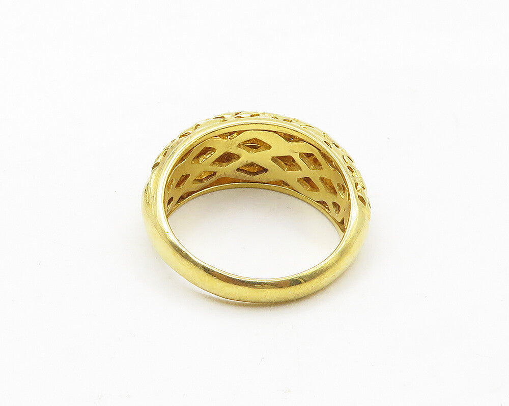 925 Sterling Silver  Shiny Gold Plated Cutout Dome Band Ring Sz 10  RG17226