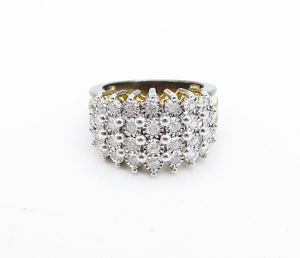 925 Sterling Silver  Vintage Cubic Zirconia Floral Band Ring Sz 7.5  RG4548