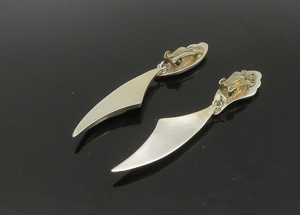 925 Sterling Silver  Vintage Shiny Hollow Fluted Dangle Earrings  EG11106