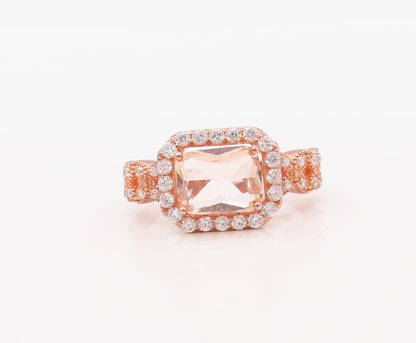 925 Sterling Silver Vintage Ring Rose Gold Plated Morganite & CZ Sz 7  RG30635