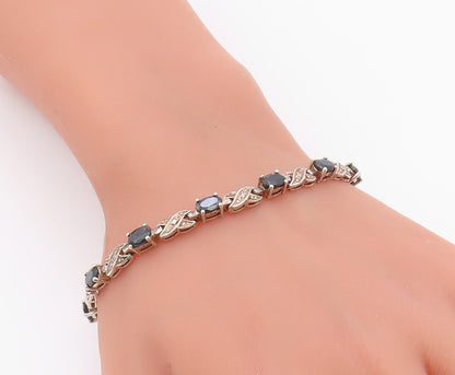 925 Sterling Silver  Vintage Sapphire XO Hugs & Kisses Chain Bracelet  BT8604