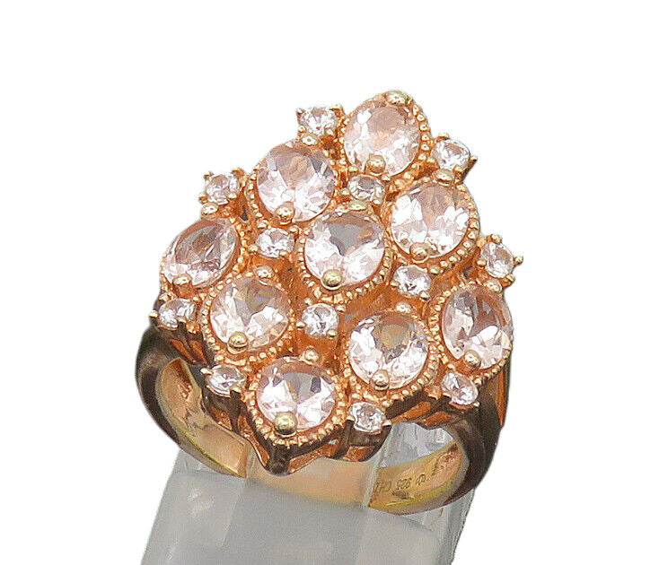 925 Sterling Silver  Topaz Rose Gold Plated Cluster Cocktail Ring Sz 6 RG17190