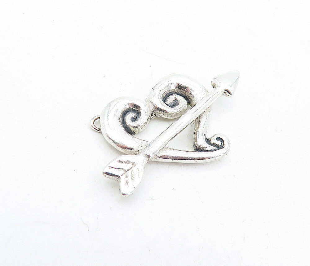 925 Sterling Silver Vintage DEBORAH ARMSTRONG Heart Bow & Arrow Pendant  PT3729