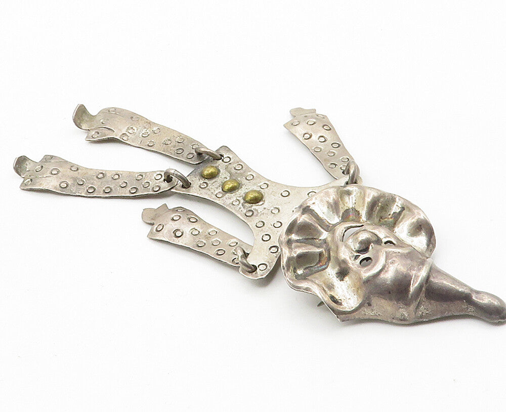 MEXICO 925 Sterling Silver  Vintage Two Tone Happy Clown Brooch Pin  BP3994