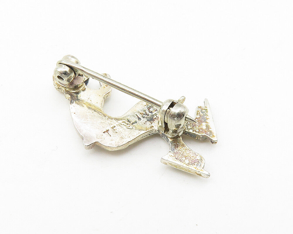 925 Sterling Silver  Vintage Shiny Petite Ice Skating Woman Brooch Pin  BP4246