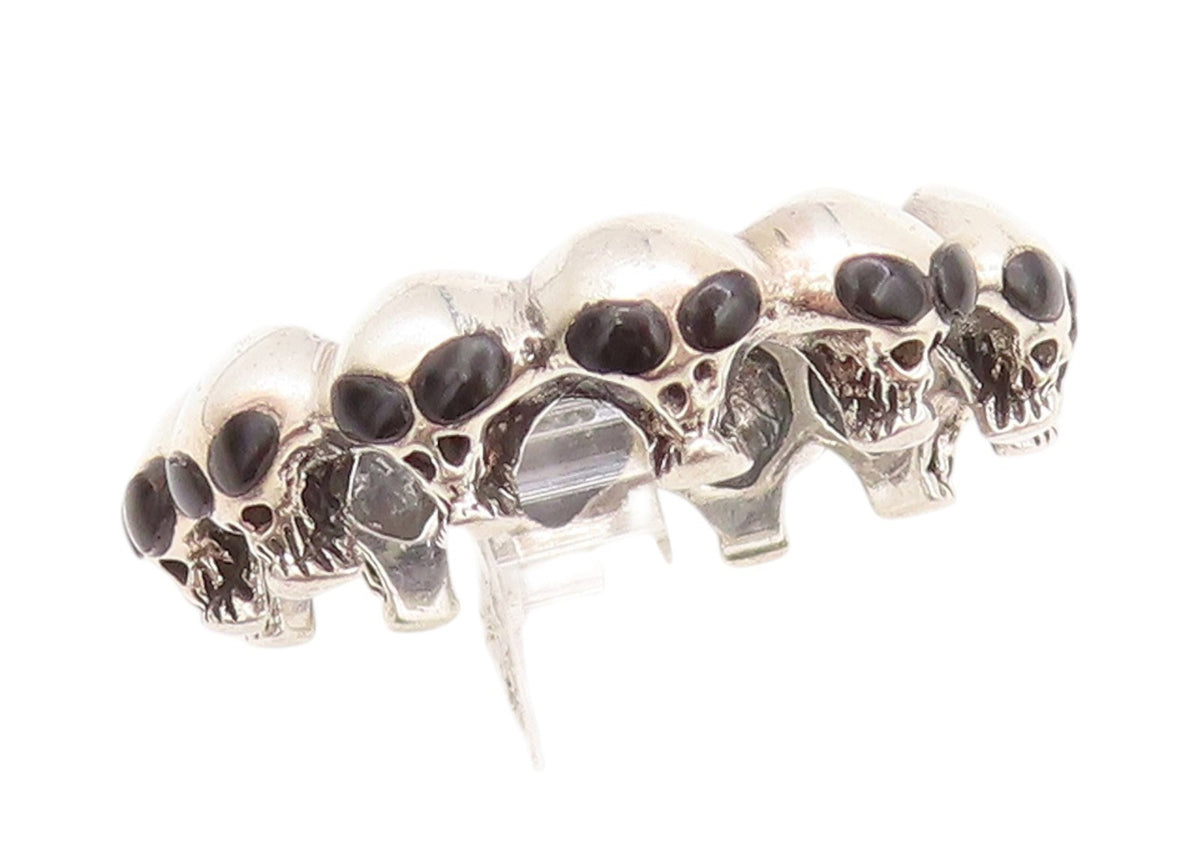 925 Sterling Silver Vintage Ring Onyx Eyed Alien Heads Cut Band Sz 14.5  RG32808