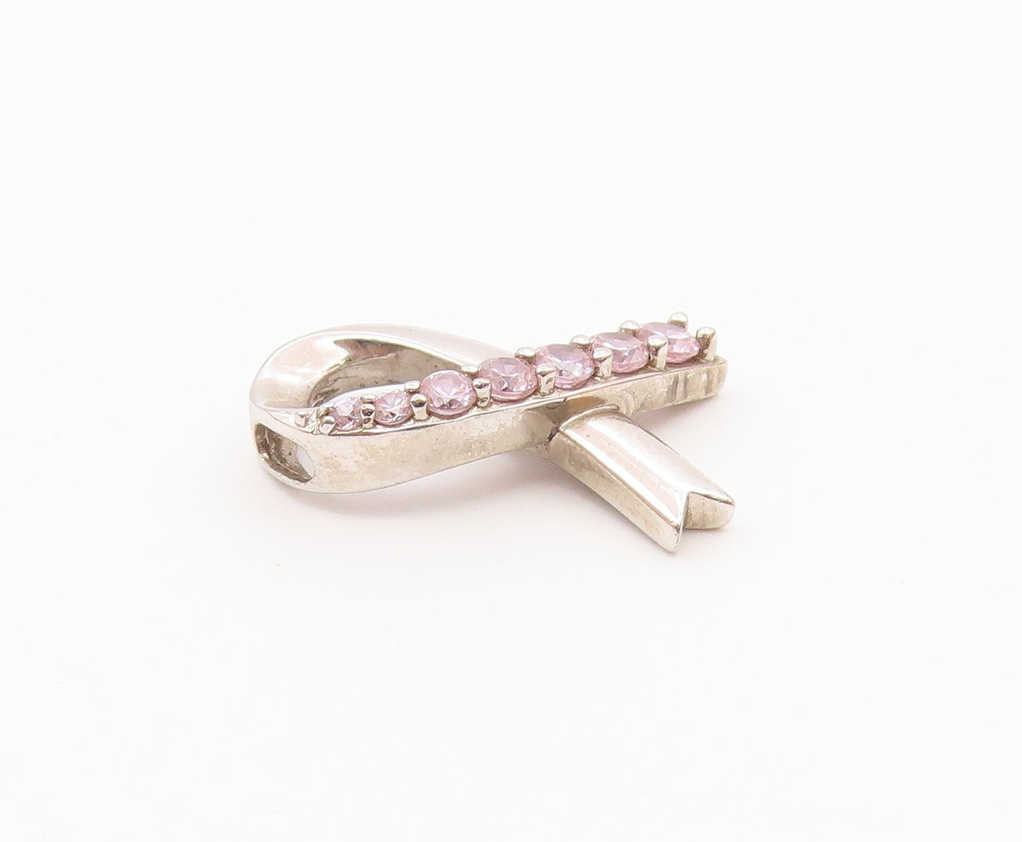 925 Sterling Silver  Vintage Shiny Pink Topaz Ribbon Pendant  PT16277