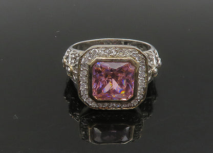 925 Silver  Vintage Pink Cubic Zirconia 2 Tone Cocktail Ring Sz 10  RG23089