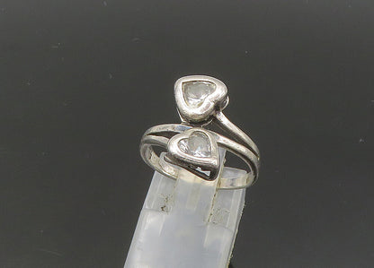 925 Sterling Silver  Vintage Topaz Love Hearts Bypass Band Ring Sz 6  RG22133
