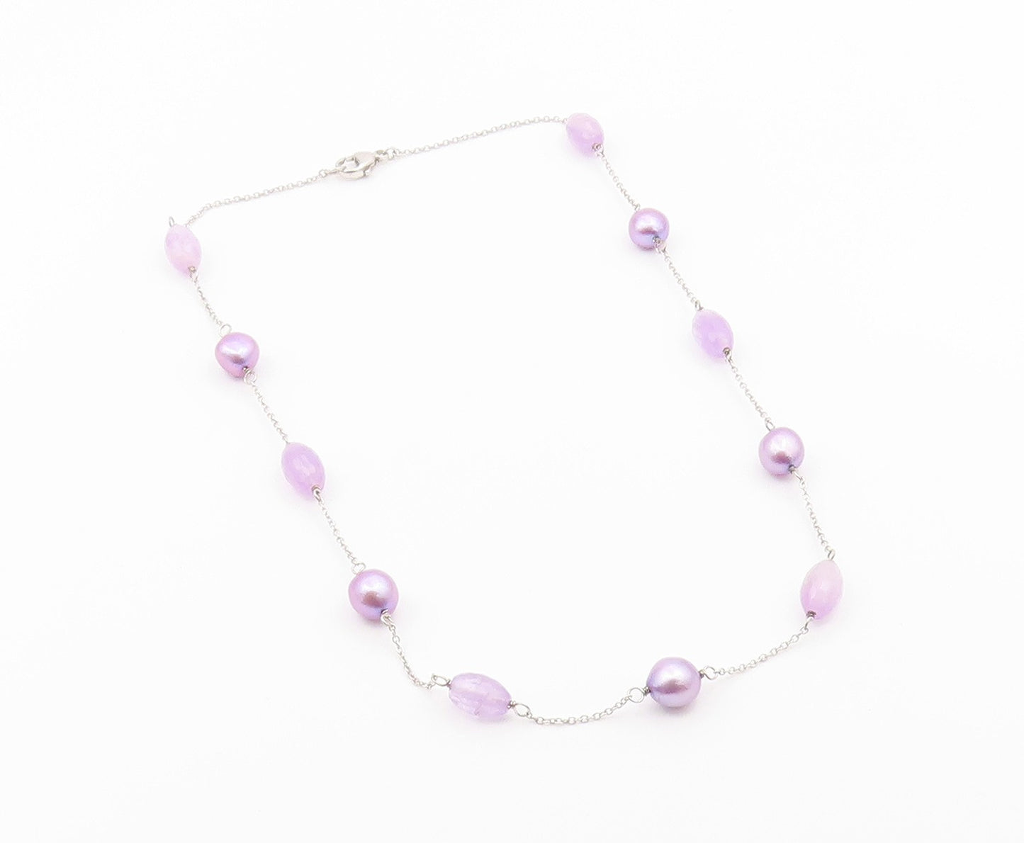 925 Sterling Silver  Vintage Purple Quartz & Bead Ball Pattern Necklace NE3999