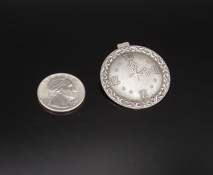 P&B 925 Silver  Vintage Antique Swirl Edge Wall Clock Brooch Pin  BP9977
