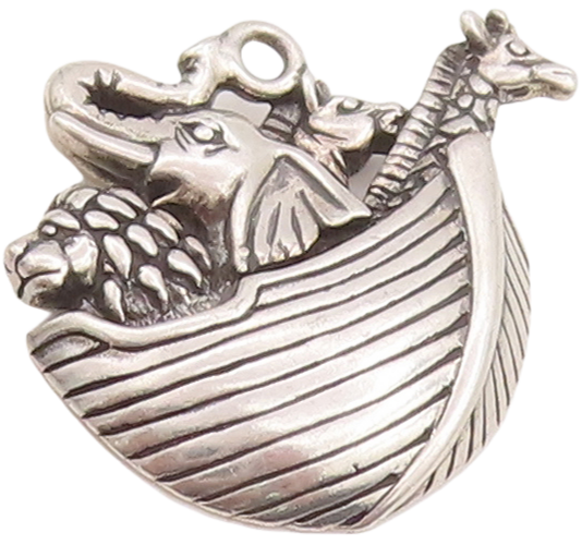 925 Sterling Silver Vintage Pendant KABANA Noah Ark Animal Boat  PT23465