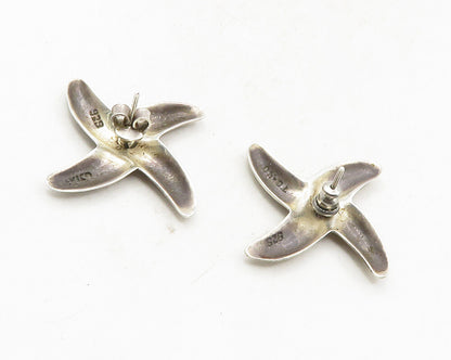 MEXICO 925 Sterling Silver  Vintage Shiny Smooth Cross X Drop Earrings  EG5060