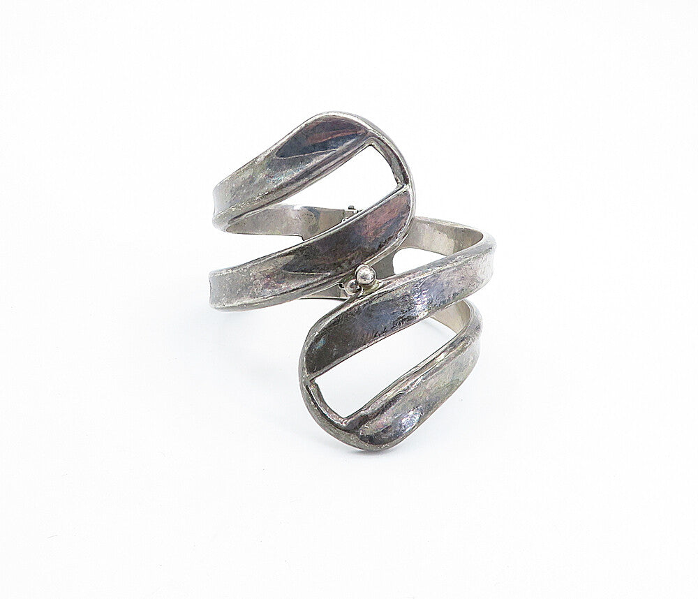MEXICO 925 Sterling Silver  Vintage Dark Tone Bypass Bangle Bracelet  BT2923