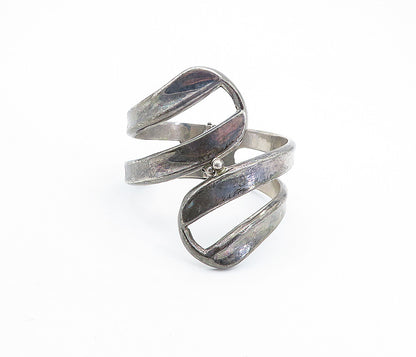 MEXICO 925 Sterling Silver  Vintage Dark Tone Bypass Bangle Bracelet  BT2923