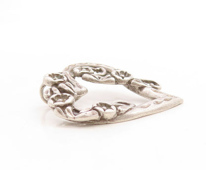 925 Sterling Silver Vintage Pendant Dark Tone Cutout Floral Heart  PT23753