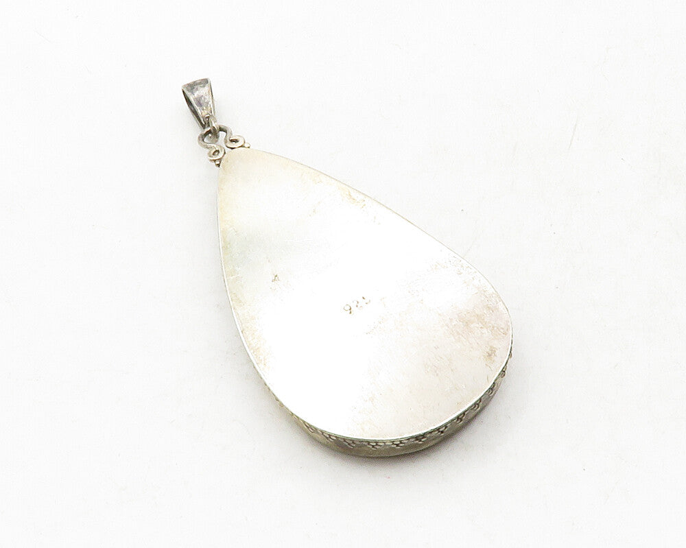925 Sterling Silver  Vintage Mother Of Pearl Tear Drop Pendant  PT9880