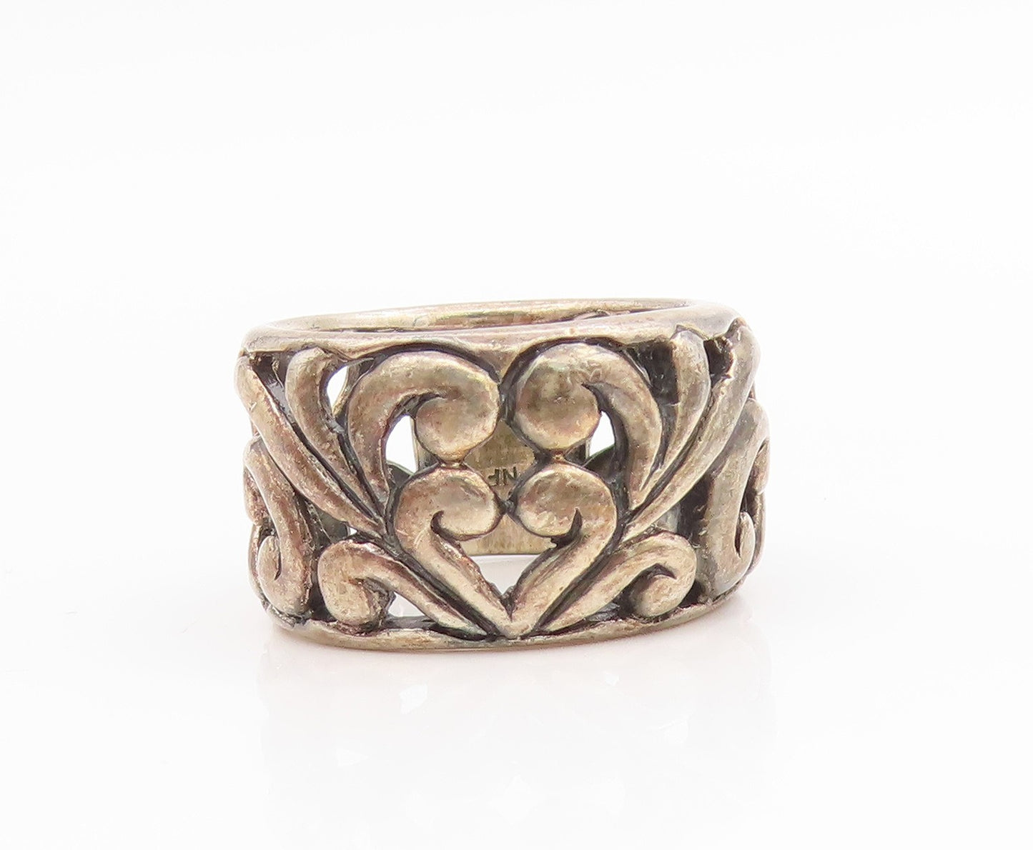 925 Sterling Silver Vintage Ring Swirly Scrollwork Love Heart Band Sz 8 RG34565