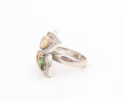 925 Sterling Silver Vintage Ring Pear Cut Gemstone Floral Band  Sz 7  RG34422