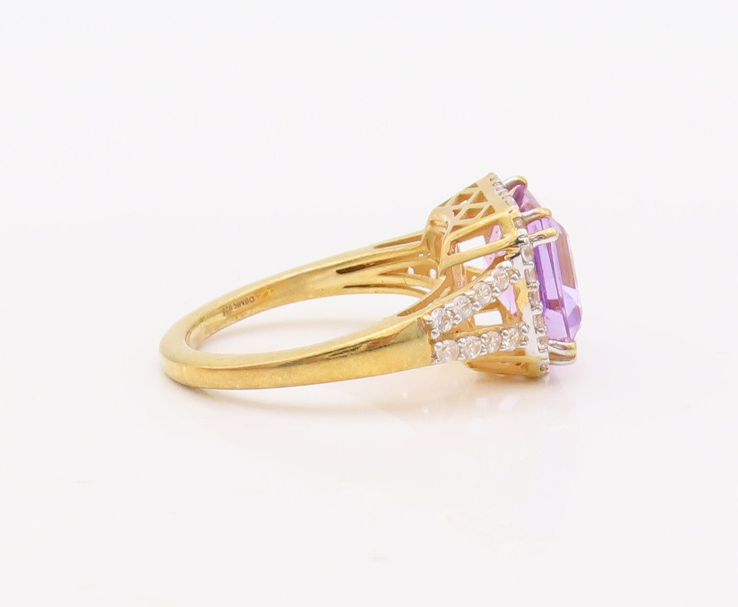 925 Sterling Silver Vintage Ring Gold Plated Amethyst Carved CZ  Sz 7  RG29324