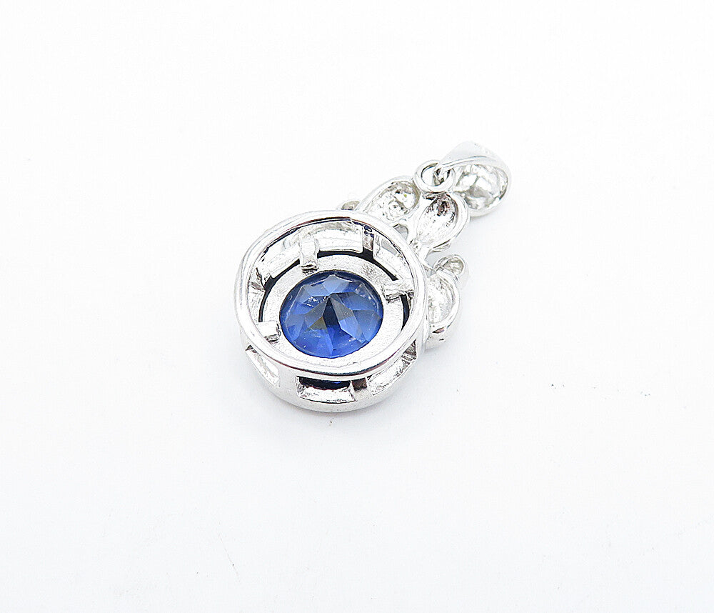 925 Sterling Silver  Faceted Blue Topaz Shiny Family Love Drop Pendant  PT2784