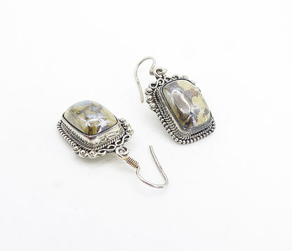 925 Sterling Silver  Vintage Jasper With Hematite Twist Dangle Earrings EG3651