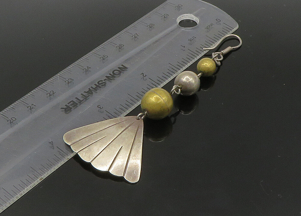 MEXICO 925 Silver  Vintage Shiny Two Tone Fan Style Dangle Earrings  EG11157
